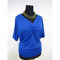 Bluzka Marika kimono z dekoltem i marszczeniem - chabrowa